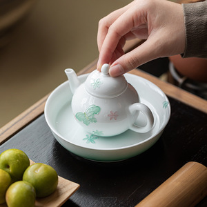 Guanlan Pear-shaped Ceramic Teapot Mint Green Butterfly Flower Design Kung Fu <b>Tea</b> <b>Set</b> Single Teapot - Product Image 3