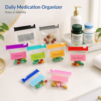 Pochettes à pilules transparentes réutilisables portables, sacs de rangement pour médicaments de voyage avec étiquette inscriptible