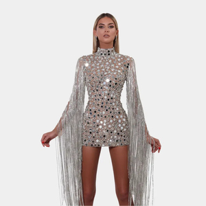 Novance Y2293 migliori marchi di abbigliamento 2022 nuovo arrivo moda Sexy paillettes nappa Costume abito manica lunga Lady Glitter Dress - Product Image 1