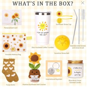 Set de Regalo Temático Sol Alegre con Vaso Térmico, Girasol de Ganchillo Hecho a Mano y Vela Aromática para Regalo de Agradecimiento - Product Image 2