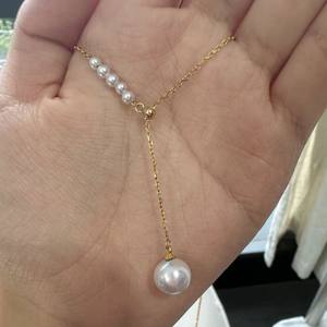 Collier pendentif en argent 925 avec perles rondes d'eau douce naturelles Zhuji brillantes de 3-3,5-9-10 mm, design simple - Product Image 3