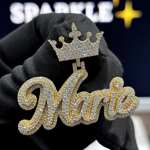 Collar con colgante de corona de moissanita estilo hip hop, con nombre personalizado, chapado en oro y plata, con letras estilo 'Iced Out' y engaste de corona, unisex - Product Image 5