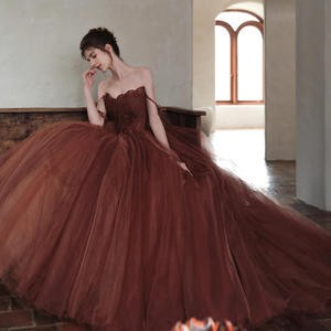 Neues Design Kaffeebraunes Tüll-Ballkleid für Bankette, Aufführungen, Hochzeiten, Abschlussbälle und Abendveranstaltungen - Product Image 5