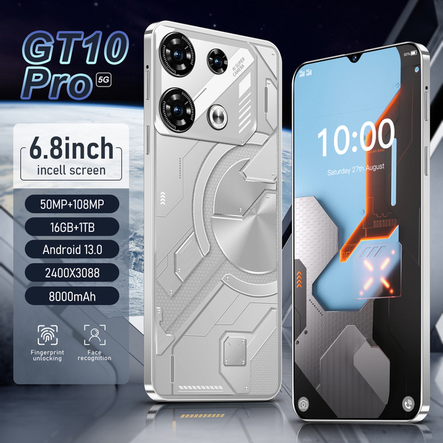 Unleash Power with GT10 Pro Max 5G 6.8" Android 13 Smartphone 16GB RAM 1TB Storage
