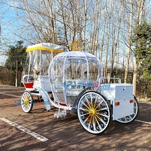 Chariot de mariage blanc à bas prix, style calèche, avec 4 roues, chariot citrouille, rideau de pluie personnalisable - Product Image 3