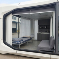 Capsule spatiale Tiny Home, lodge modulaire préfabriqué haut de gamme, cabane mobile de glamping avec grande fenêtre panoramique, sanitaires complets