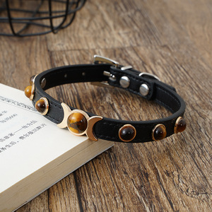 Nuevo <span class=keywords><strong>collar</strong></span> de Mascota de piedra de ojo de tigre hebilla de metal <span class=keywords><strong>collar</strong></span> de perro de cadena de perro de cuero PU - Product Image 4