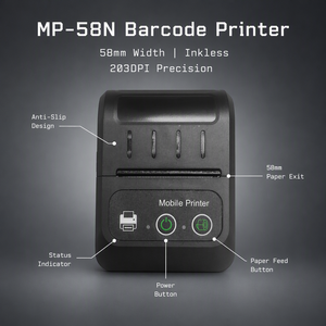 เครื่องพิมพ์บาร์โค้ดแบบพกพา MP-58N ขนาด 58 มม. แบบไร้สาย ไม่ต้องใช้หมึก สำหรับ Android IOS เหมาะสำหรับธุรกิจในบ้าน ขายส่ง - Product Image 2