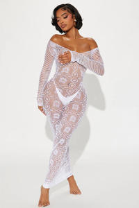 Châu Âu Mỹ Trung Đông Slim Fit Váy lưới gợi cảm có họa tiết hoa Màu đen dài tay Bodystocking - Product Image 4