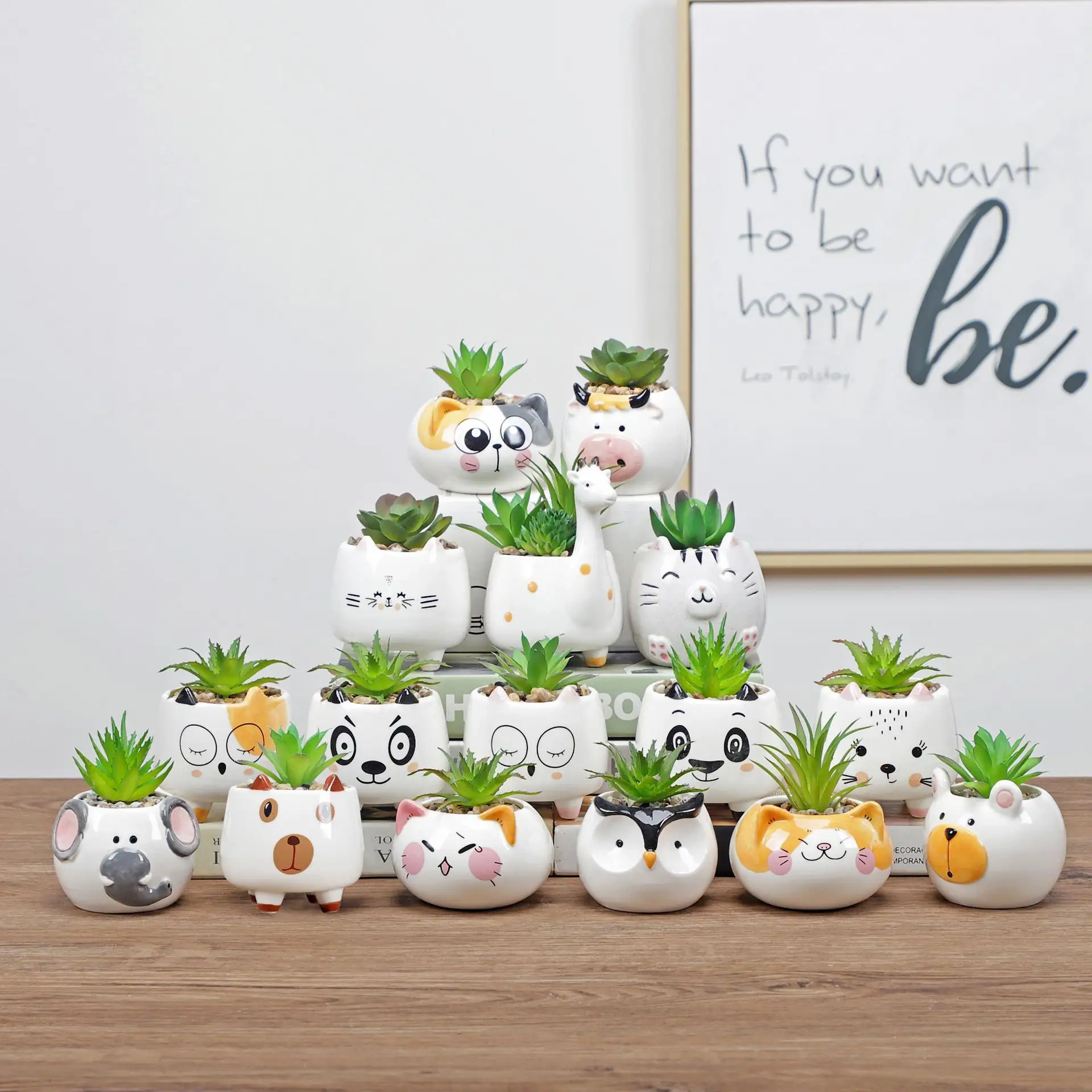 Schattige Mini Kleine Dieren Set Sappige Plantenbak Keramische Bloempot Plantenpotten