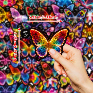 50 Piezas de Pegatinas de Vinilo de Mariposas de Neón Fáciles de Despegar, Pegatinas Decorativas Estéticas <span class=keywords><strong>para</strong></span> Patinetas, Computadoras Portátiles y <span class=keywords><strong>Cuadernos</strong></span> - Product Image 1