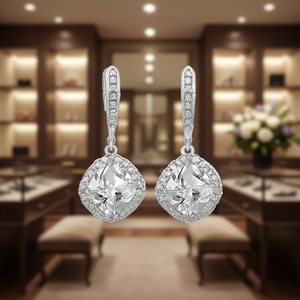 Orecchini Pendenti Classici con Zirconi Taglio Principessa, Placcati in Rodio, Gioielli da Sposa per Donna, con Cristalli e Strass Incastonati - Product Image 2