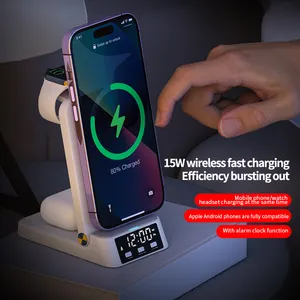 4 in 1 Wireless Charger Stand mit Wecker Faltbare Schnelllade-Multifunktions-Docking station für kabelloses Ladegerät