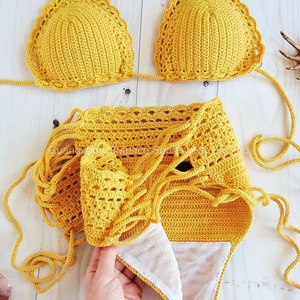 Bikini de Ganchillo Tejido a Mano Rosa Personalizado OEM, el Mejor Traje de Baño de Dos Piezas con Cuello en V, Bikini de Tiras para Niñas y Mujeres - Product Image 3