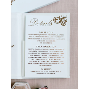 Da lộn màu trắng Folio với Rose Gold gương acrylic lời mời đám cưới với với trắng mực kỹ thuật số chi tiết bìa cứng phong bì - Product Image 3