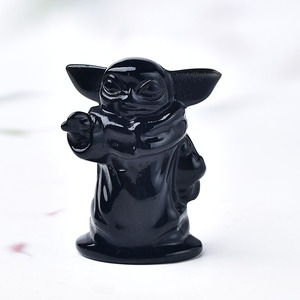 Sculture in Cristallo di Ossidiana Nera Naturale <span class=keywords><strong>Baby</strong></span> <span class=keywords><strong>Yoda</strong></span> in Vendita - Product Image 2