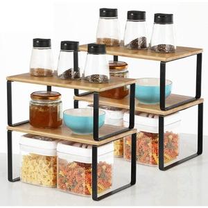 <b>Kitchen</b> <b>Storage</b> Rack Bamboo Spice Racks with Metal Legs Bamboo Spice Rack Organizer for Countertop - Product Image 4