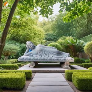 รูปปั้นพระพุทธรูปแกะสลักด้วยมือทำจากหินอ่อนธรรมชาติสำหรับตกแต่งสวนกลางแจ้ง - Product Image 1
