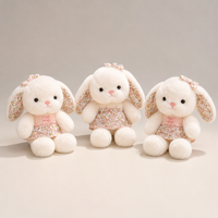 Peluche Lapin Kawaii, Jouet en Peluche, Poupée Lapin avec Robe Florale et Nœud pour Cadeau et Décoration d'Intérieur