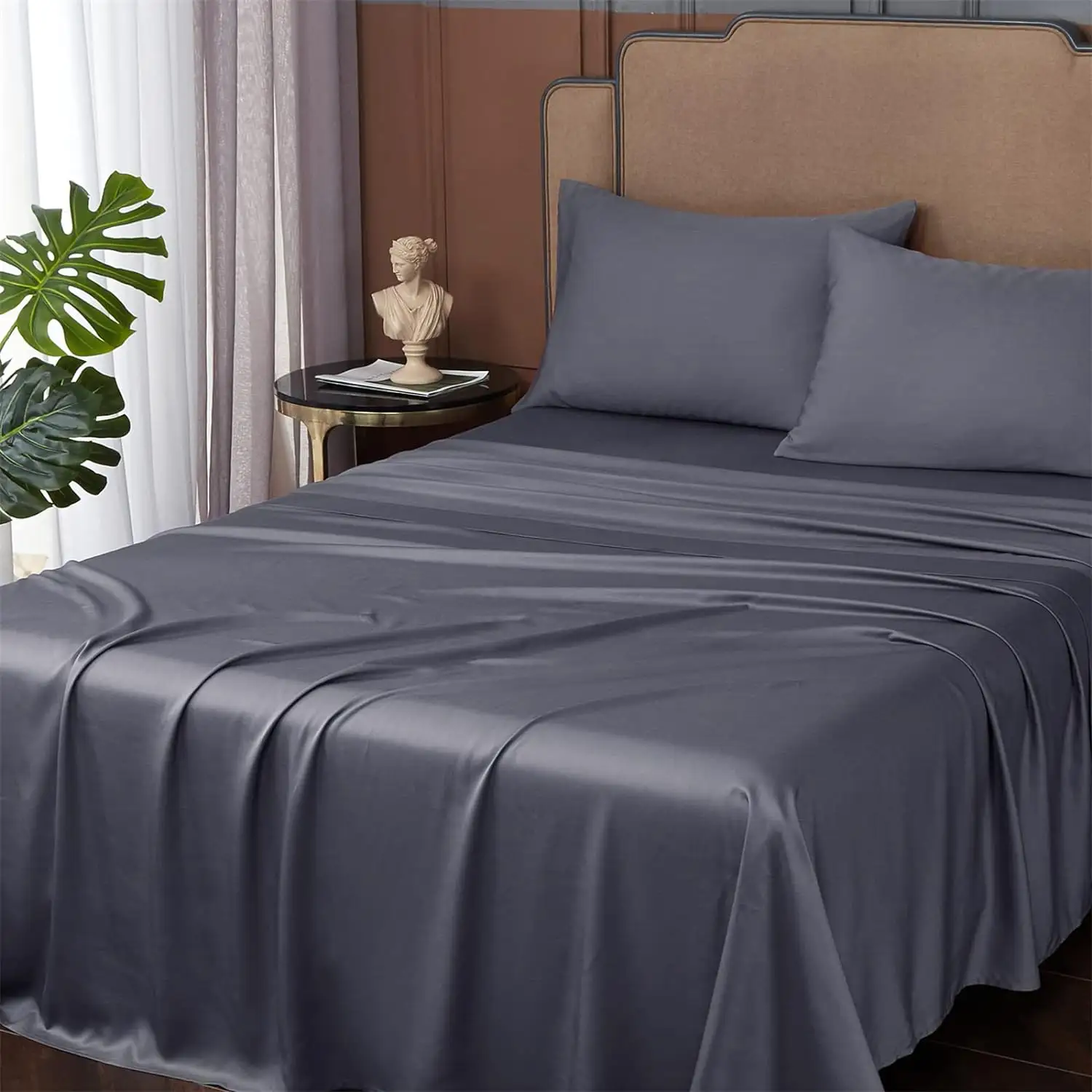 Set Seprai Bambu Pendingin 100%-Seprai Lembut Ukuran Queen 1800 Thread Count, Saku Dalam 16 Inci, Dapat Bernafas, Nyaman