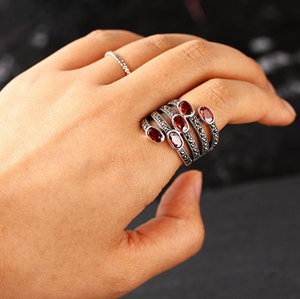 Bague en pierre de grenat pour femmes, incrustation de marcasite en <span class=keywords><strong>argent</strong></span> thaïlandais classique <span class=keywords><strong>925</strong></span> - Product Image 6