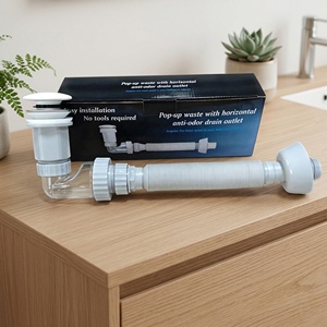 Ensemble de vidange de lavabo escamotable <span class=keywords><strong>avec</strong></span> tuyau flexible rétractable, siphon anti-odeur transparent, drain de lavabo en plastique blanc pour salle de bain - Product Image 2