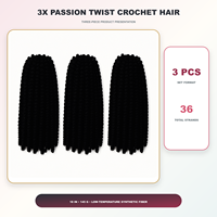 Extensions de cheveux synthétiques tressées au crochet Passion Twist en gros, 18 pouces, 145g, 3 pièces, 36 mèches, basse température