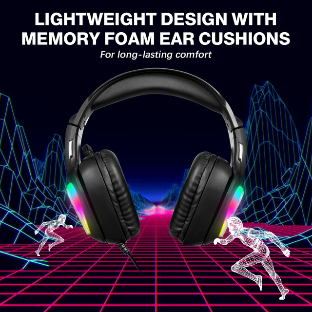 Wired Dynamic RGB Lighting Over-Ear Stereo Gaming Headset with Button Control and Mic for PC PS4 PS5 Xbox