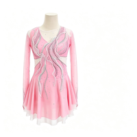 Robe de patinage artistique rose clair, manches longues en maille, jupe décorée de strass pour enfants et adultes, compétition de patinage sur glace, performance