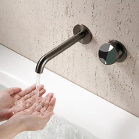 Robinet Mitigeur Mural Moderne Classique à Poignée Unique 2 Trous pour Salle de Bain, Eau Chaude et Froide, Valve Céramique, Laiton, pour Lavabo d'Hôtel