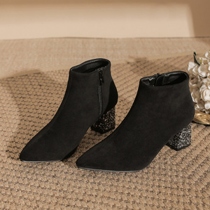 Femmes bout pointu bottines daim bloc talon <span class=keywords><strong>paillettes</strong></span> chaussures de fête confortable chaud automne hiver <span class=keywords><strong>bottes</strong></span> - Product Image 3