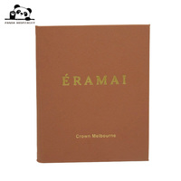 Reliure parfaite, durable, agrafée à l'extérieur, avec vis, estampage à chaud or, personnalisable, couverture de livre en carton rigide, couverture de menu en cuir pour