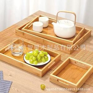 Plateau de service rectangulaire en bambou Xin Zhixing avec poignée pour le thé, la nourriture, l'hôtellerie - Product Image 1