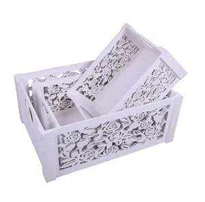 Embalagem de madeira caixa de madeira, embalagem de madeira feita sob encomenda caixa de frutas madeira branca retangular esculpida padrão caixa de armazenamento