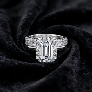 New Arrival S925 Sterling <b>Silver</b> Women's Step-Cut Zirconia <b>Ring</b> with Rows of Diamonds Fade-Resistant - Product Image 1