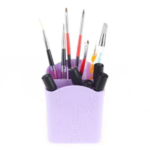 Nail Art Brush Pot Holder Almacenamiento 4 compartimentos Tower Moon Lápiz Florero Maquillaje Pincel Pot