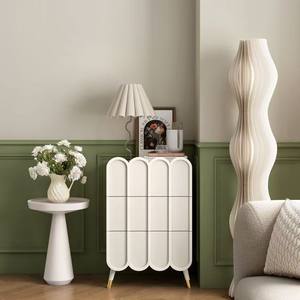 Cómoda Color Crema con Paneles Curvos, 5 Cajones, Mueble Multifuncional para Sala de Estar, Unidad de Almacenamiento para Dormitorio - Product Image 2