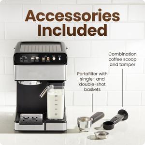 Machine à expresso en acier inoxydable Pro cafetière à double tir mousseur à lait intégré réservoir d'eau <span class=keywords><strong>amovible</strong></span> de 1.8 litres - Product Image 2