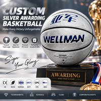 Ballon de basket en argent souvenir, taille 7, en PU écologique, durable, avec logo d'équipe personnalisé imprimé, pour cérémonie de remise des prix