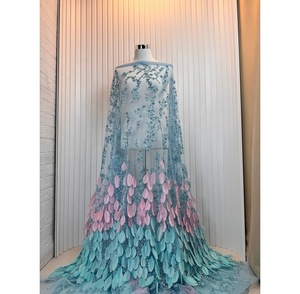 Tela de Encaje Francés de Lujo de Alta Calidad con <span class=keywords><strong>Lentejuelas</strong></span> Bordadas con Plumas, Ecológica, 5 Yardas, para Vestidos de Novia y Fiesta - Product Image 4