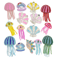 Appliques brodées 3D Gillian faites à la main en PVC avec strass et paillettes, motifs animaux marins (étoile de mer, tortue marine, dauphin) pour chapeaux