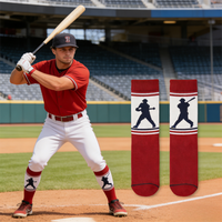 Chaussettes de baseball en coton tricoté rouge avec motifs tissés, absorbantes et anti-humidité, couleurs personnalisables pour enfants et jeunes