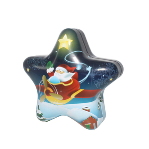 JINKO <b>TINS</b> Christmas Star-Shaped Tinplate Can with Santa in Airplane Design for Holiday Candy Gifts (Customizable Logo) - Product Image 1