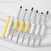 Pinceau d'application double face 2-en-1 pour polygel et gel de construction, avec logo personnalisé, blanc, pour nail art, application ronde et liner, avec couvercle, pour ongles