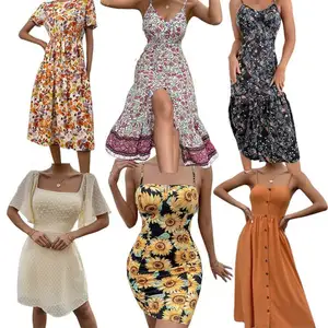 NEW XW 2023 공장 정리 도매 할인 판매 벌크 저렴한 캐주얼 드레스 무료 샘플 믹스 브랜드 의류 여성 드레스