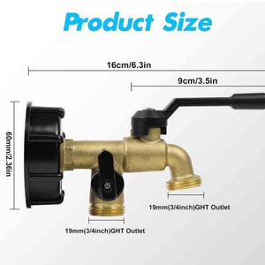 Adaptateur de vidange IBC à double sortie pour réservoir de 275-330 gallons, filetage grossier 2 pouces vers tuyau d'eau 3/4 pouce, raccords pour réservoir de récupération d'eau de pluie IBC - Product Image 2