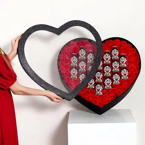 Dream Set Three-Heart Round Flower Box 99 Roses, Flowers Gift Box Empty Valentine's Day Gift Box