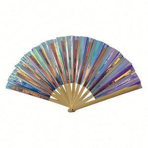 ขายดีพัดไม้ไผ่สีรุ้งพัดมือใหญ่พัดลมมือใหญ่พัดลมมือหมุนสำหรับงานเลี้ยงเต้นรำ - Product Image 3