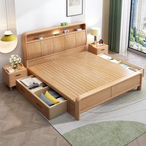 Ensemble de meubles de chambre à coucher, cadre en bois massif, lit double king size en bois, lit double avec rangement pour la maison et l'appartement - Product Image 2