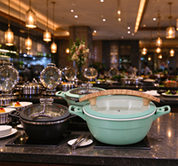 Plat de service en aluminium moulé avec poignée en bois et couvercle en verre, chauffe-plat pour buffet d'hôtel, récipient de service commercial pour la restauration